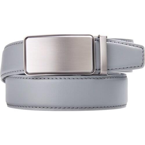 New Designer Popular Luxury Brand Cowhide Leather Belt Men Gray Automatic Buckle Business Casual Belts For Men 3.5 Width