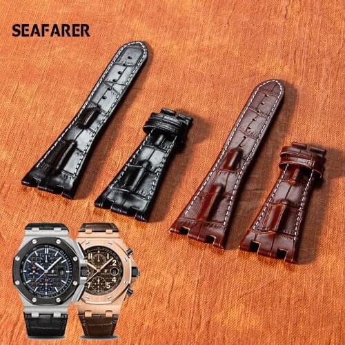 Watch accessories bone grain Genuine leather strap folding buckle for AP 15703 26470 Royal Oak offshore 28mm mens strap
