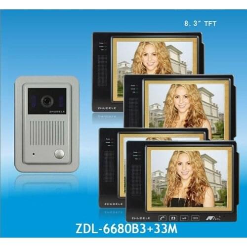 ZHUDELE 4-wires 8.3" luxury color video door phone with touch KEY screen,CCD camera waterproof ,nightvision functions 1 V4