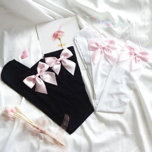 Lolita Pink Bow Handmade Stockings Women Velvet Thigh High Sheer Sexy Over Knee Hosiery Anime Accesories Lolita Socks