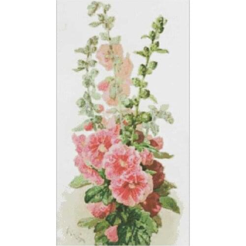 Pink hollyhock flower patterns Counted Cross Stitch 14CT 18CT 28CT DIY Cross Stitch Kits Embroidery Needlework Sets home decor