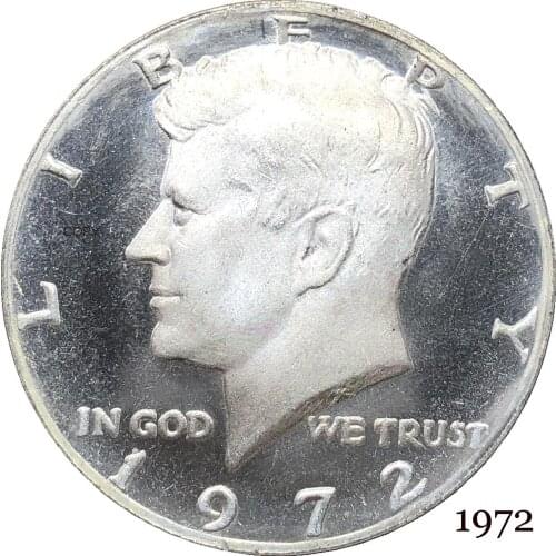 United States America 1972 Liberty 1/2 Kennedy US Half Dollar In God We Trust E PLURIBUS Cupronickel Silver Plated Copy Coin
