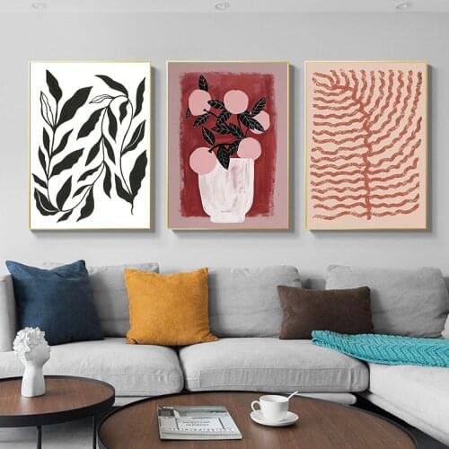 Modern Simplicity Abstract Color Vase Leaf Canvas Painting Print Poster Picture Wall Living Room Kitchen Scandinavian Decoration