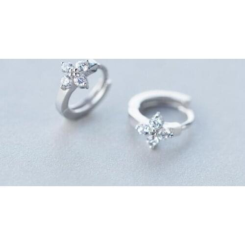TINNY Real. 925 Sterling Silver crystals CZ Flower Hoop Huggie Earrings TINNY/SMALL child girls jewelry GTLE940