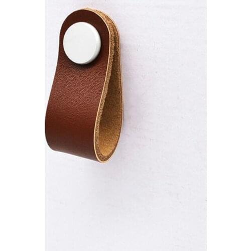 Thick Genuine Cowhide Leather Handle Nordic Wardrobe Cabinet Door Drawer Knob Furniture Handles Black Brown With Screw For Home