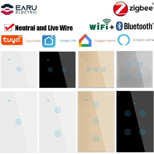 US/EU ZigBee/WiFi Bluetooth Smart Touch Light Switch Neutral Wire Required 1-4Gang Wall Lamp Touch Switches Backlight Smart Home