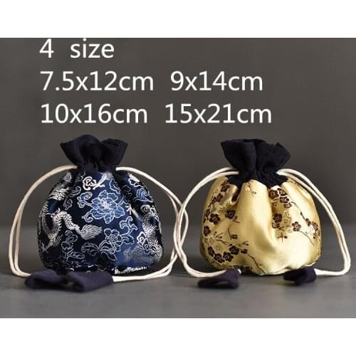Vintage Portable Travel Small Tea Cup Bag High End Thicken Handmade Cloth Craft Drawstring Bags Silk Brocade Storage Bag 1pcs