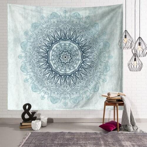 Sky Blue Mandala Tapestry Vintage Exotic Summer Plant Nature Frame for Bedroom Photography Wall Decor