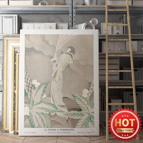 Charles Martin Exhibition Poster, La Femme A L'Emeraude Prints Art, Vintage Female Figure Portrait Picture, Bedroom Wall Decor