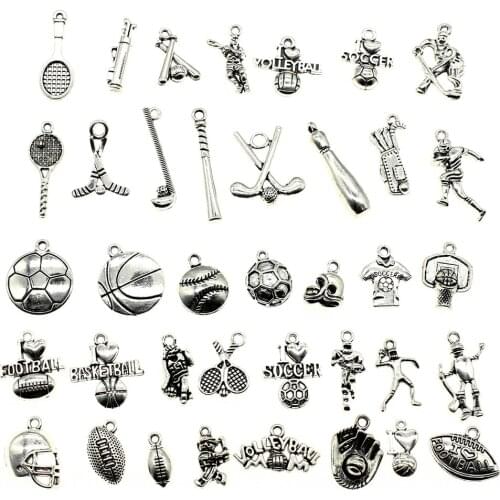 WYSIWYG 40g Antique Silver Color Zinc Alloy Random Mix Styles Sport Charms DIY Handmade Craft For Jewelry Making