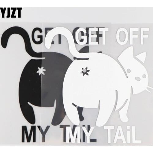YJZT 15.9CM*16.7CM Get Off My Tail CAR Funny Vinyl Cartoon Pattern Car Sticker Decal JDM Black/Silver 4A-0183