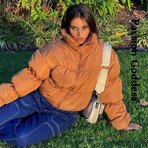 Autumn Winter Women Loose Puffer Jacket Thick Warm Bubble Coats Parkas Down Zipper Cropped Jacket Parkas Stand Collar