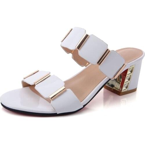 Leather Sandals Female 2019 Summer New Wild Thick With Slippers Women Wear Fashion With Fish Mouth