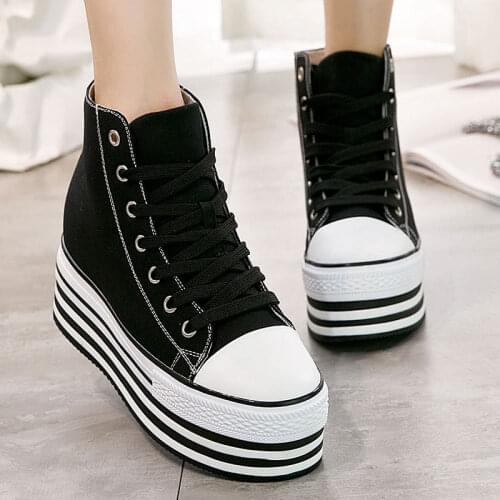 2019 Autumn Wedges Canvas Shoes Woman Platform Sneakers Zipper Shoes Hidden Heel Height Increasing Casual Shoes Flats MB-99