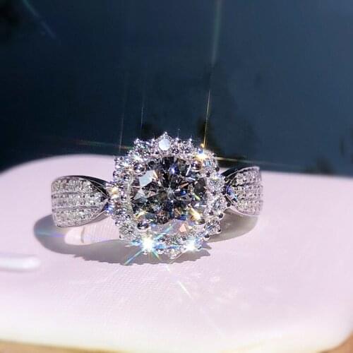 Women Rings S925 Sterling Silver Cubic Zirconia Round Stone Luxury Fine Jewelry Bridal Wedding Bague Drop Shipping