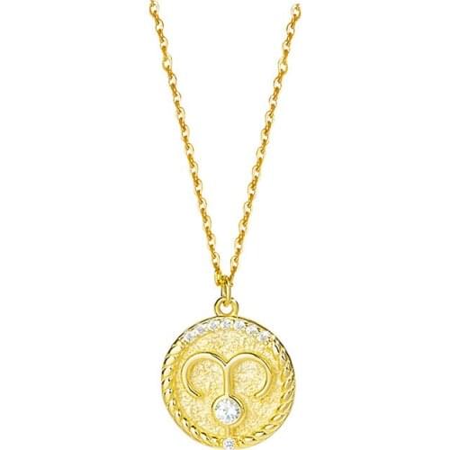 BAC45 New S925 Sterling Silver Twelve Constellation Necklace Female 14k Gold Coin Pendant Korean Round Brand Clavicle Chain