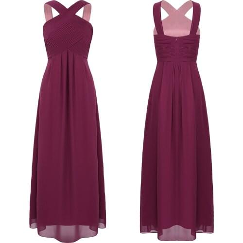 Womens High Waist Wedding Party Chiffon Dress Vestidos Shoulder Straps Ruffled Front Padded Pleated Bridesmaid Princess Dresses