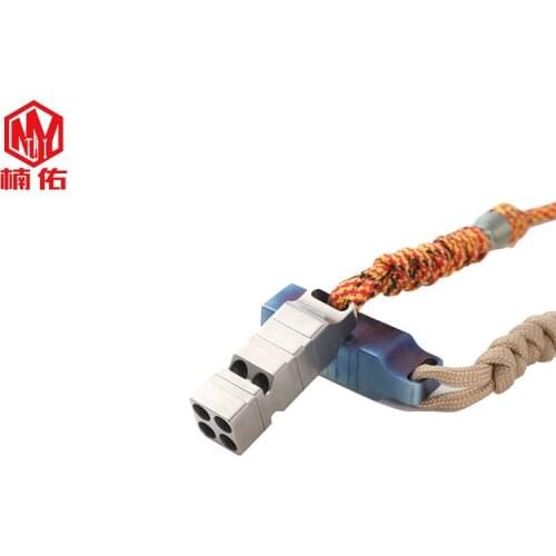 1PC Titanium Whistle Four Holes High Frequency Whistle With Lanyard Titanium Pendant Bead Outdoor EDC Tool Referee Whistle