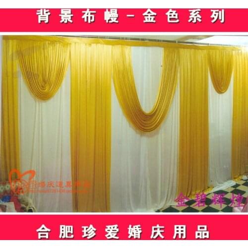 2015 The party banquet Wedding Backdrops with luxurious Gold Swag for Wedding Decorations 3m*6m wedding stage curtain