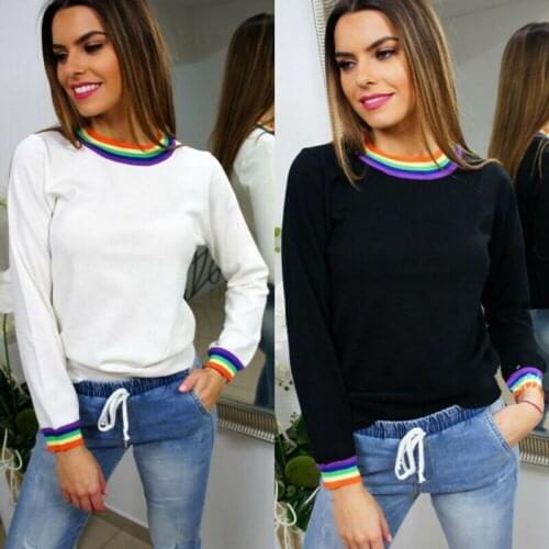 2019 Newest Hot Women Ladies Long Sleeve T Shirt Tops Rainbow Printed Casual Tee Female Spring Autumn T-Shirts