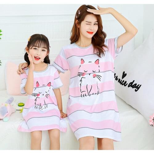 2020 Summer Girls Nightdress Clothes Summer Cartoon Nightgown Children Clothing Short Sleeved Pajamas Dress Kids Homewear