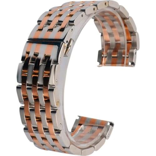 22/20mm Stainless Steel Solid Link Replacement Hidden Clasp Bracelet Silver and Rose Gold Wrist Band Watch Strap Wristband