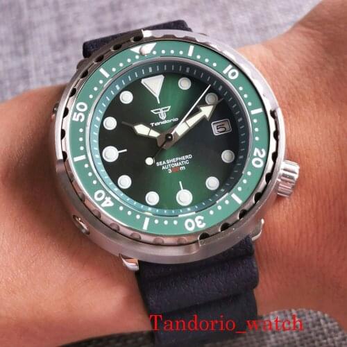 46.5mm Luminous Marks Tandorio Top Brand Japan NH35A 20ATM Diving Men Watch Sapphire Glass Black Rubber Strap
