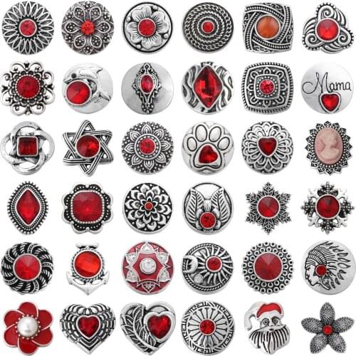 6pcs/lot New Snap Button Jewelry Bracelets Charm Crystal Rhinestone Metal Red 18mm Snap Buttons Fit DIY Snap Bracelet