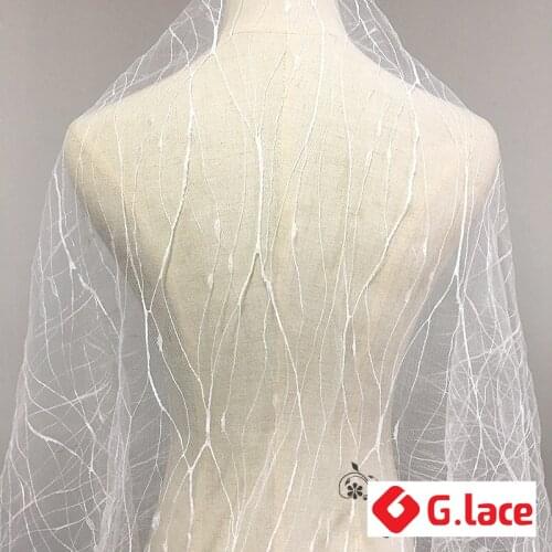 GLace 3Y/Lot White chiffon lace embroidery fabric mesh fabric for DIY clothing window screening stage wedding gauze TX121