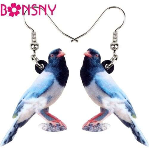 Bonsny Acrylic Red-billed Blue Magpie Bird Earrings Big Long Dangle Drop Novelty Animal Jewelry For Women Girls Teens Wholesale