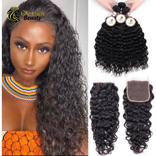 Cheetah Beauty Brazilian Water Wave Bundles With Closure Wet And Wavy Human Hair Bundles With Closure 3 Bundles With Closure
