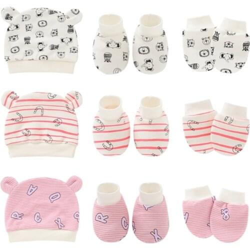 Baby Infants Anti Scratching Cotton Gloves+Ears Hat+Foot Cover Set Newborn Mittens Socks Beanies Cap Kit J60B