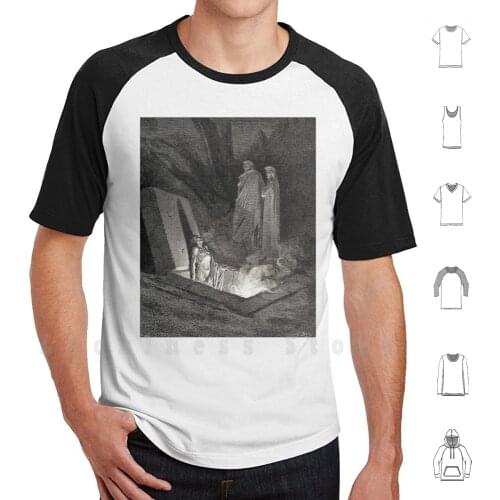 The Divine Comedy , Gustave Dore , Dante , Woodcut Illustration , The Inferno , Canto 10. T Shirt Big Size 100% Cotton Divine