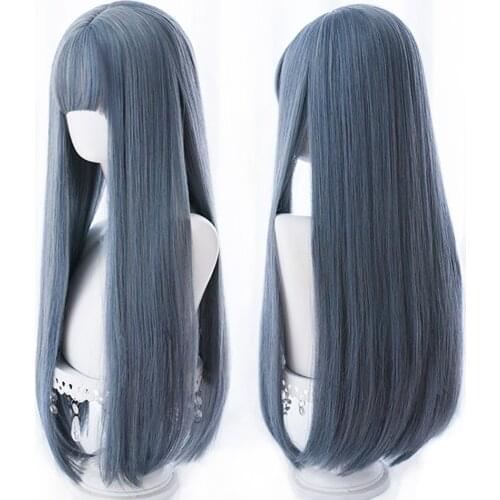 HOUYAN Long straight wigs lady gray blue high temperature resistant synthetic wig cosplay party natural wig