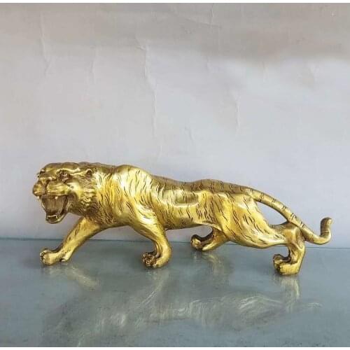 Chinese Fengshui Copper Brass Animal Zodiac Year Lucky Tiger Statue