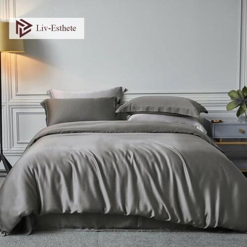 Liv-Esthete Nature 100% Silk Noble Gray Bedding Set Beauty Healthy Men Duvet Cover Double Queen King Bed Linen Set Free Shipping