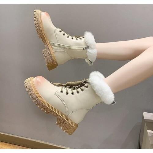Nice Winter Boots Women Ankle Boots Warm PU Plush Winter Woman Shoes Sneakers Flats Lace Up Ladies Shoes Women Short Snow Boots
