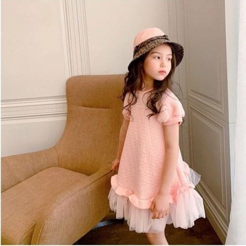 Summer new girls pink ruffles elegant princess dresses wholesale