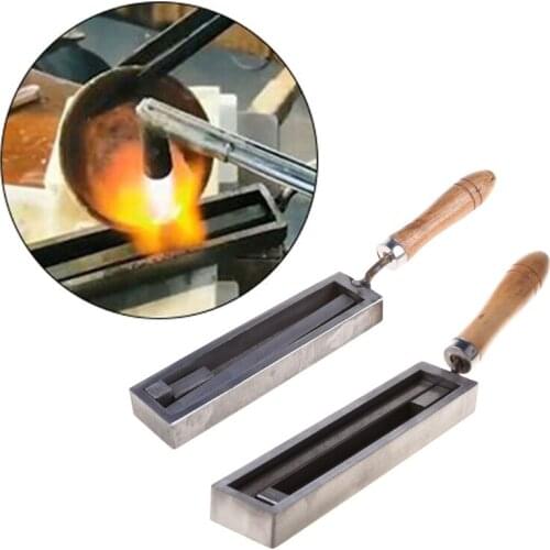 Bar Silver Gold Ingot Casting Mold with Wood Handle Reversible Jewellery Gold Silver Iron Wire Rectangle Casting Mold