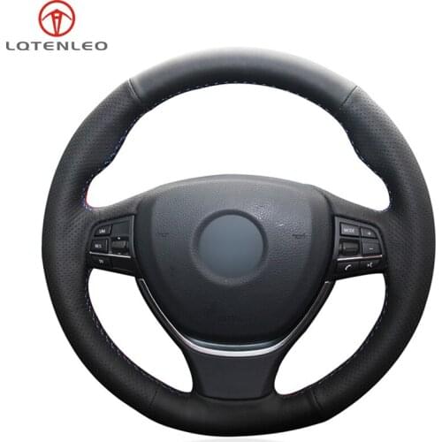 LQTENLEO Black Artificial Leather Car Steering Wheel Cover for BMW 6 Series 640i 650i F12 F13 F06 7 Series 740Li 750Li F01 F02