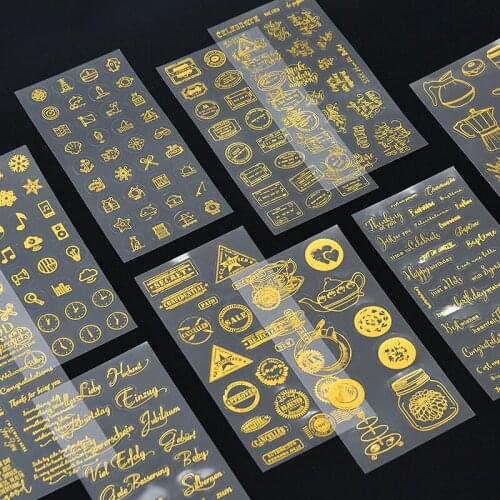 Best Wishes In English PET Gold Foil Paper Stickers Die Cut For Scrapbooking Card Making Bullet Journal Stickers Label