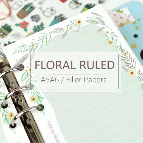 MyPretties Green Floral Ruled Line Refill Papers A5 A6 Filler Papers for 6 Hole Binder Organizer Notebook 40 Sheets Papers