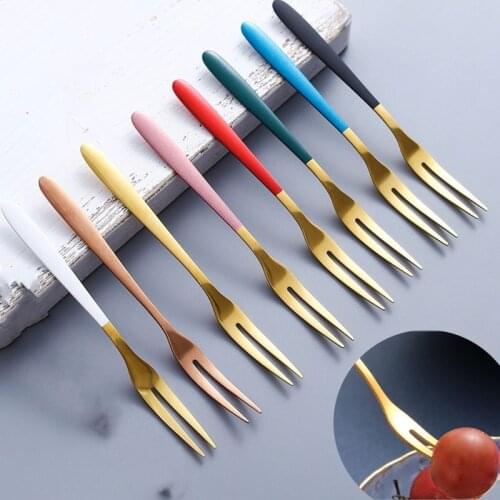 Stainless Steel Dessert Fork Kids Cake Fruit Salad Fork Multiple Use Snacks Kitchen Bento Tool Dinnerware Party Utensils