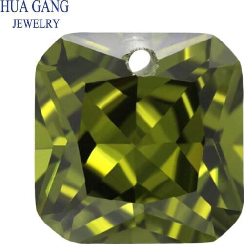 Peridot Loose CZ Stones Beads Gem With Hole AAAAA Square Shape Cubic Zirconia Stone For Jewerly Making 4x4~12x12 High Quality