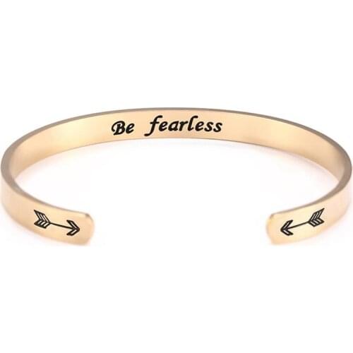 Latest Stainless Steel Magnetic C Shape Opening Cuff Bangle Engraved Letter Be Fearless Inspirational Word Bracelet