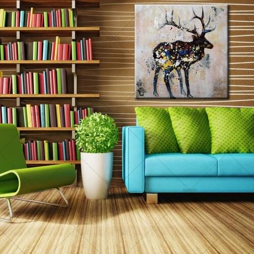 NEW 100% hand painted Cartoon Oil Painting on Canvas Abstract Animal Wall Art for Home Decoration antelope Free shipping Art