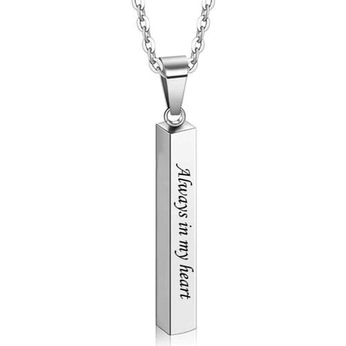 Vertical Bar Always In My Heart Necklace Stainless Steel Pendant For Women/Men Anniversary Gift