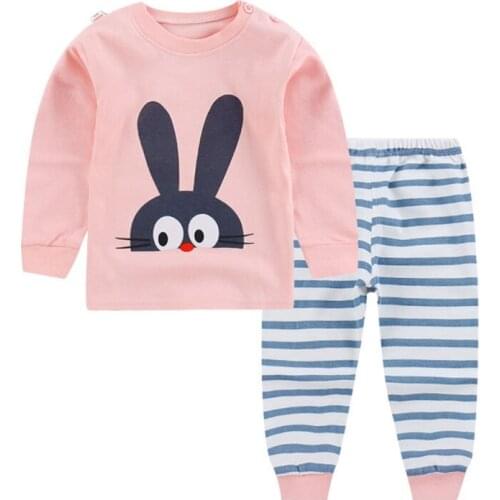 Baby Boys Girl Pajamas Sets Cartoon Striped Sleepwear Suit Pyjamas Long Sleeve Tops+Pants