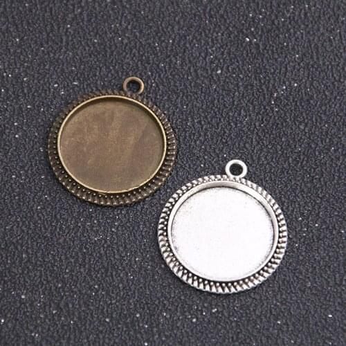 6pcs 25mm Inner Size Two Color Metal Alloy Simple Round Cabochon Pendant Setting Jewelry Findings