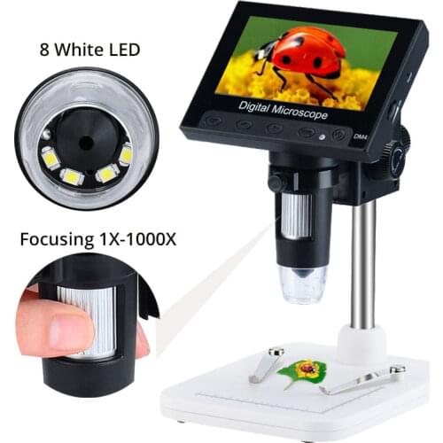 Portable 1000x HIgh Magnification 4.3" LCD Display Microscope LED Digital Lighted Magnifier for Repair Soldering Help Tool